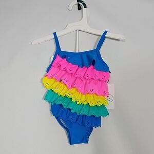 NWT Flapdoodles Rainbow Color Block Ruffle 1 PC Swimsuit Toddler Girls Size 2T